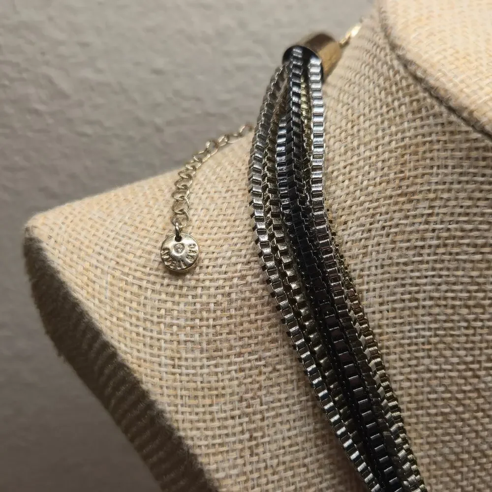 Vintage Lydell NYC Multi Strand Statement Necklace Two Tone Silver Gold Mesh